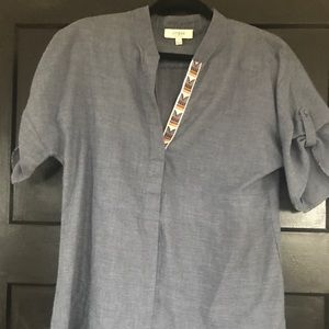 Umgee Chambray Top with Aztec Detail